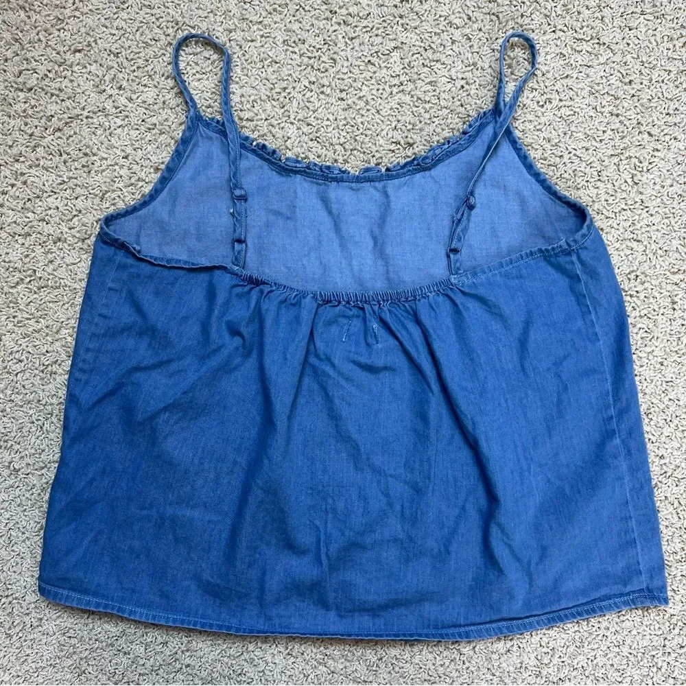 Denim-Effect Blue Ruffle Trim Spaghetti Tank - Picture 2 of 5